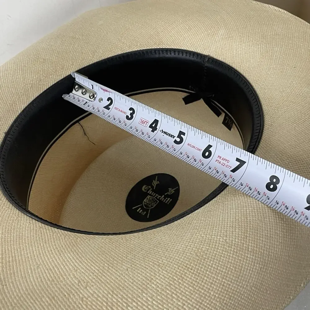 VTG Churchill Ltd Genuine Shantung Straw Panama Hat Size 7 3/8 Paisley Band